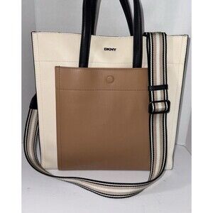 DKNY Crawford Large Convertible Tote Ivory Cashew Black Color Block $145 MSRP